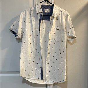 Free Planet Men's Cream Patterned Short Sleeve Shirt